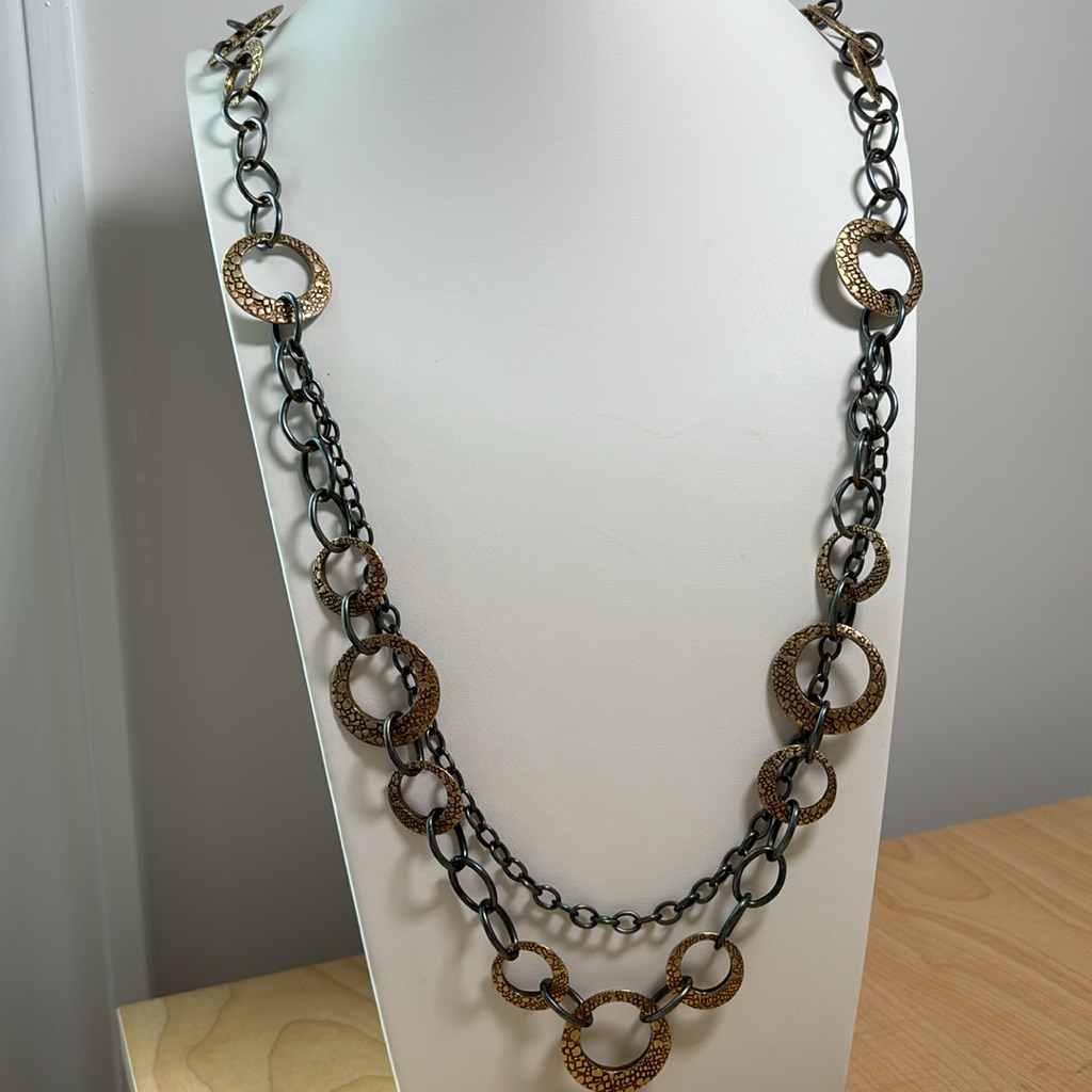 Premiere Designs Necklace/ Brass Tone/ 40 In Length/ Layered Chains